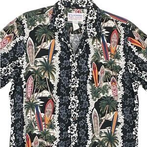 KY's Internation Fashion Mens USA Hawaii Multi Button SS Shirt Tropical Surf  LG